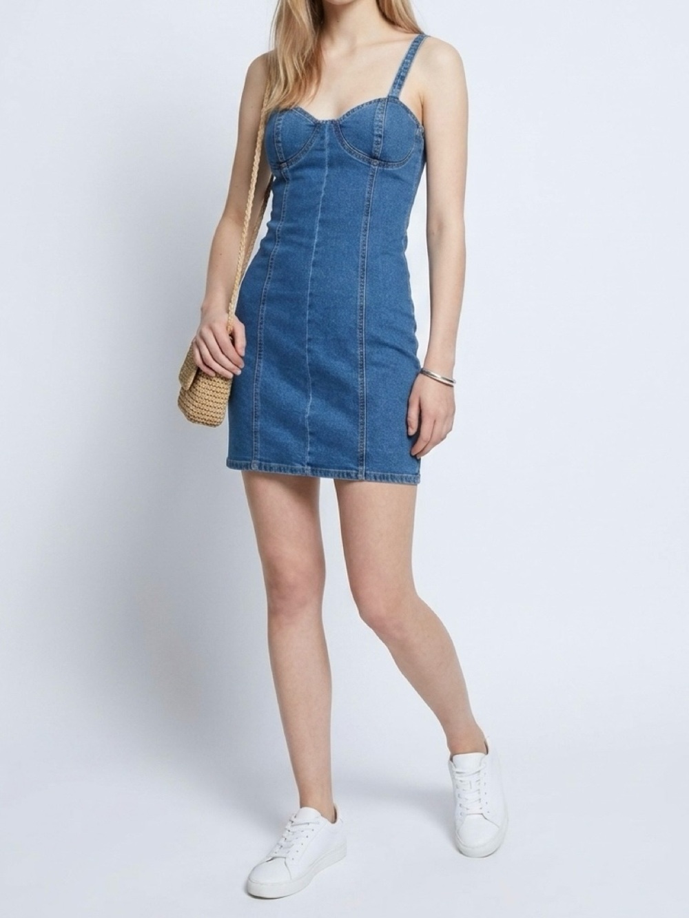 Steve Madden Denim Corset Mini Dress Size S NWT Blue Jean Bodycon